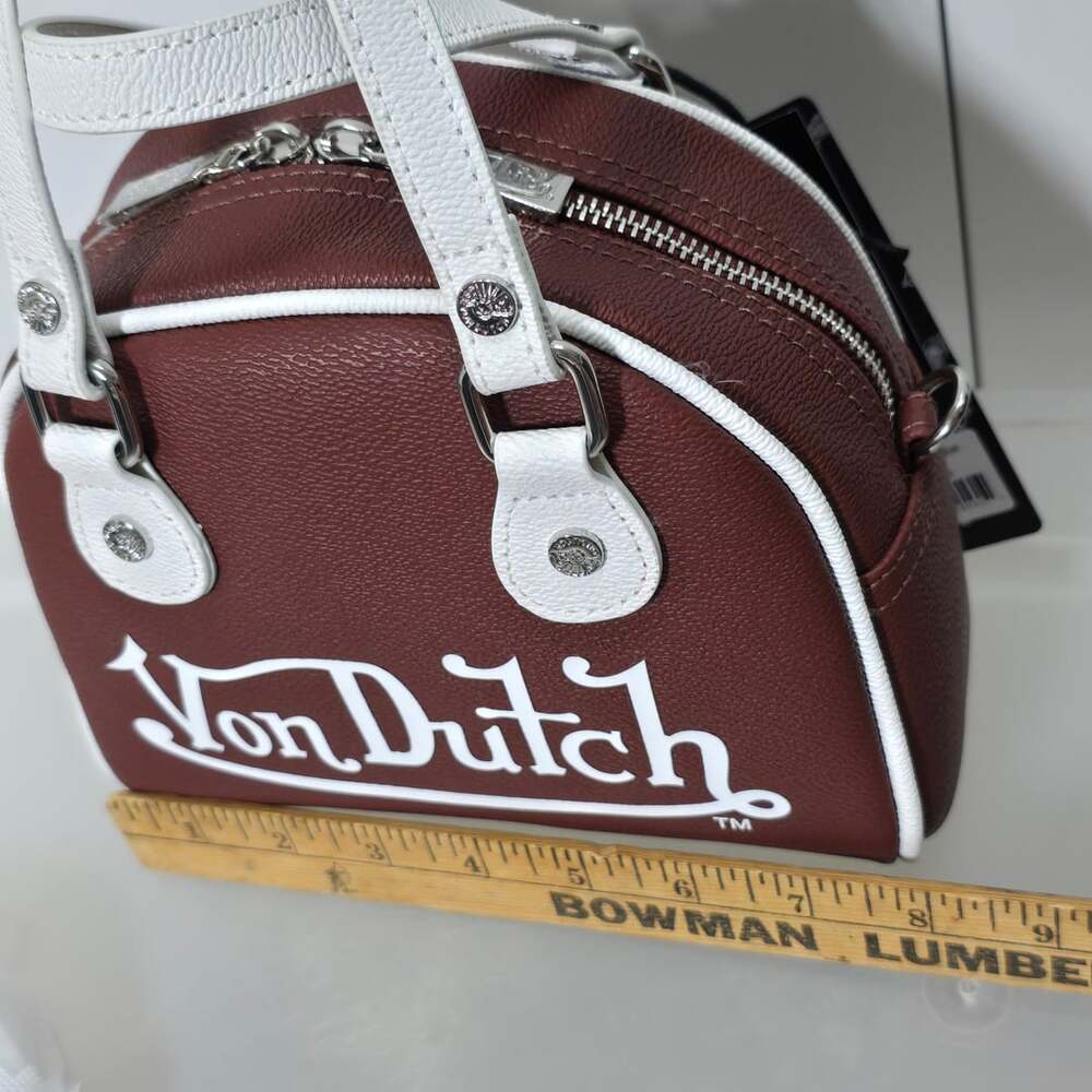 Von Dutch Brown & White Two-Tone Bowling Bag with Wings Design - Picture 6 of 10